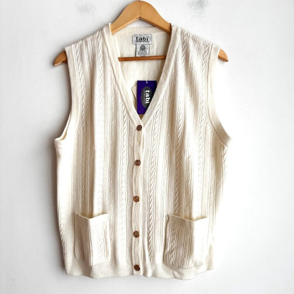 Vintage Tabi Deadstock Brand new 100% Wool Ivory knit Vest L